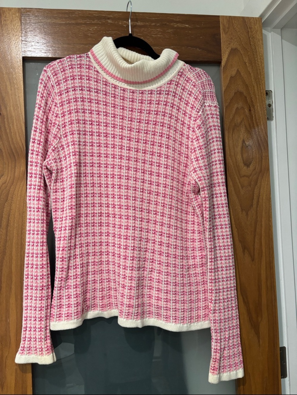 Liz Claiborne Pink and Cream Knit Cowl Neck Sweater